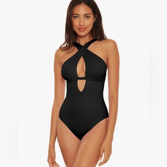 Nwt BECCA by Rebecca Virtue Fine Line Tessa Crossover High Neck One-Piece Sz. Sm - Picture 2 of 9